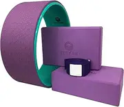 Yoga wheel Blocks Strap Set - Strong Yoga Circle(Yoga Ring) 32X15CM & Yoga Blocks(23x15x7.4CM, 220gx2) and Yoga Strap 184cm Kit for Yoga, Pilates, Improve Balance/Flexibility/Stretching and Backbends