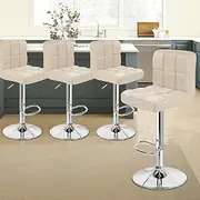 ALFORDSON Bar Stool 4Pcs Adjustable Kitchen Barstools Ralph Swivel Counter Dining Chair in 62-83cm Seat Height for Home Bar Dining Room (Beige)