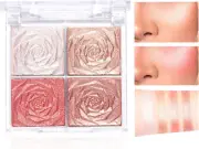 GEEWHILE Shimmer Blushers for Cheeks Make Up, 4 Colors Long-Lasting Blush Pal...