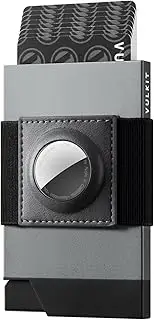 [VULKIT] Minimalist Wallet with AirTag Holder, Slim Metal Pop Up Card Holder with Money Band and RFID Blocking, Holds 12 Cards and Cash for Men and Women, Space Grey