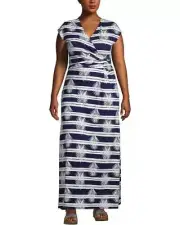 LANDS' END Plus Size 3X Cap Sleeve Surplice Wrap Maxi Dress NWT $95