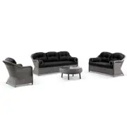 Plantation Outdoor Wicker 3+2+1+1 Seater Lounge Set with Coffee Table Brushed Grey - Denim Grey