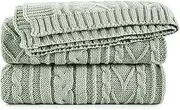 [Aormenzy] Sage Green Cable Knit Throw Blankets for Couch Bed Sofa, Acrylic Knitted Blanket, Soft Cozy Throw Blanket, 50" x 60"
