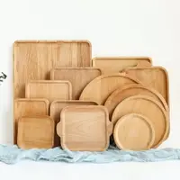 在飛比找樂天市場購物網優惠-日式進口櫸木制長方形木盤子圓形面包盤實木質杯子托盤茶盤木碟子