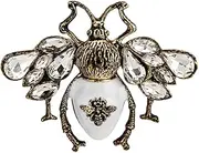 [A N KINGPiiN] White and Matte Gold Bee With Studded Stone Lapel Pin, Brooch Suit Stud, Shirt Studs Men's Accessories