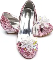[ELSA & ANNA] Snow Queen Princess Shoes - 3cm Heeled Princess Dress Up Shoes - Sparkle & Crystals Fancy Dress Shoes - Elsa Dress Up Shoes for Parties & Birthdays, Cosplay - Kids High Heels​​ (PNK16)