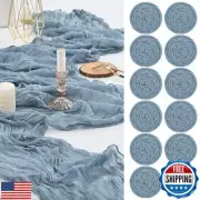 12 Pack Dusty Blue Table Runner,Cheesecloth Table Runner,Romantic Sheer Table