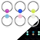 PAIR Surgical Steel Captive Bead Ring with Glow in the Dark Ball Earrings Septum