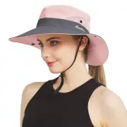 Ponytail Sun Hat Womens Men 3” Wide Brim UPF 50+ Fishing Beach Bucket Hats Pi...