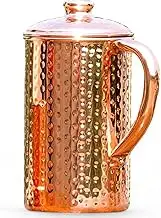 Pure Copper Water Jug Hammered Drinking Water Pitcher for Ayurveda Health Benefits | Traditional Copper Pitcher for Drinking and Serving Water in Daily Use LACQURE Free 1500 ml