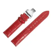 Leather Band Deployment Buckle Watch Strap 19mm Leather Strap, Red/Silver