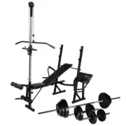Workout Bench With Weight Rack Barbell And Dumbbell Set Steel Home Gym Equipment
