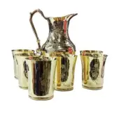 Brass Lemon Set Water Jug with 6 Glasses Brass Pitcher Brass Tumbler Brass Jug