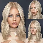 Remy Human Hair 5x5 Closure 13x4 Lace Front Wig Short Bob Brazilian Hair Wavy Blonde Wig 130% 150% Density with Baby Hair Highlighted / Balayage Hair 100% Virg