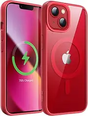 JETech Magnetic Case for iPhone 13 mini 5.4-Inch Compatible with MagSafe, Shockproof Phone Bumper Cover, Solid Color Matte TPU Frame, Anti-Scratch Clear Back (Red)
