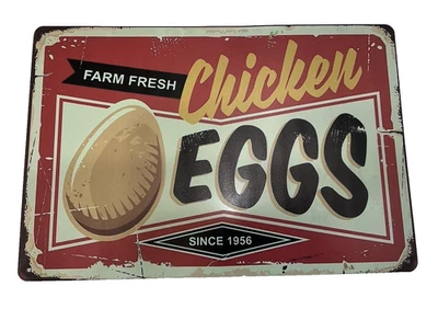 Gabriella Hunter Metal Tin Sign Farm Fresh Chicken Eggs Vintage Look 8"x12" NEW