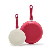 2pc Greenlife Soft Grip Aluminium Frying Pan Set 7 & 10 Inch Scarlet Red