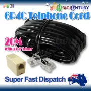 Black 20M 6P4C ADSL Telephone ADSL2+ Cable RJ11 with Female to Female Coupler