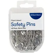 Brilliant Basics 36mm Safety Pin 60 Pack - Silver