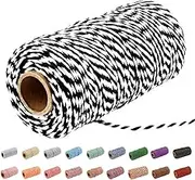 Christmas Twine，328 Feet Cotton Twine Natural Twine String Cords for Crafts, Wrapping Gifts, Hanging Ornaments,Kitchen,Gardening(Black and white)