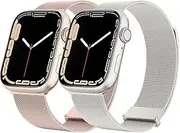 Metal Band for Apple Watch Ultra 2 1, SE, Series 10 9 8 7 6 4 49mm 45mm 44mm 42mm 41mm 40mm 38mm Bands Women Men,2 PACK Stainless Steel Mesh Loop Magnetic Replacement Strap Compatible with iWatch