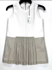 DINUI Girl's 10Y Drop Waist Pleated Dress Zip Up Back White Tan NWT Boutique