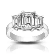 1.75 ct Three Stone Emerald Cut Diamond Engagement Ring In Platinum