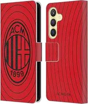 Head Case Designs Officially Licensed AC Milan Red and Black Art Leather Book Wallet Case Cover Compatible with Samsung Galaxy S24 5G