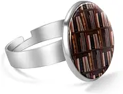 [FVQL] Adjustable Ring for Girls, Bookshelf Vintage Library Pattern