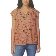 Buffalo Ladies' Size Small Flutter Sleeve Blouse Top, Shadow Roses