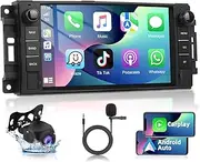 Podofo 2+64G Wireless Apple CarPlay Car Stereo Radio for Jeep Wrangler JK Dodge Chevrolet RAM 1500 Android 7" Touchscreen Audio with WiFi, GPS Navi, RDS/FM Radio, Bluetooth + Backup Camera & Mic