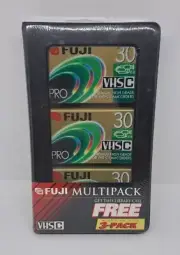 FUJI VHS-C TC-30 Tapes 3-Pack Camcorder Cassettes With Library Case Pro Premium