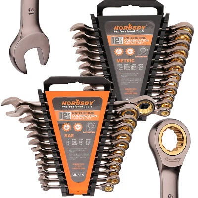 24-Piece Portable Ratchet Spanner Combination Set SAE Metric Wrench CRV 72 Tooth