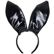 Black Vinyl Bunny Ears Headband Rabbit Posable Costume Accessory PBLI148
