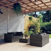 Patio Furniture Sets 5 Piece Garden Lounge Set with Cushions Poly Rattan Grey
