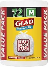Glad Wavetop Tie Kitchen Tidy Bags, 72 Medium Garbage Bags, Medium Size Fits 27L Bin, 72 Count