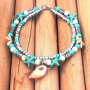 1X Boho Bracelet Starfish Turquoise Beads Sea Turtle AnkletS Sandal Beach S0B1