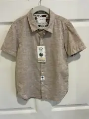 DENIM & FLOWER Ricky Singh Boys Size 8 Button-Up Shirt NWT Beige/Light Brown