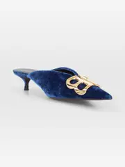 Blue Velvet Point Toe Knife Mules