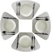 WAZAIGUR Wedge Placemats for Round Table Set of 4 Woven Vinyl Washable Placemat for Dining Table Heat Resistant Durablity Table Mats,White