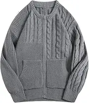 [Generic] Men's Round Neck Simple Zipper Irregular Ribbed Knitted Sweater Cardigan Simple Casual Loose Knitted Cardigan