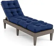 Costway Sunlounger Chair Cushion, High Back Recliner Cushion with 4 Fixing Ties, Thick Padded Reclining Chair Rocking Cushion for Outdoor Indoor (Only Cushion) (1, Navy, 186 x 56 x 11 cm)