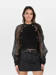 Black Star Balloon Sleeve Top
