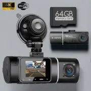 Dual Lens Dash Cam Night Vision Full 4K+1080P WIFI Car Camera With 64 GB SD Uber