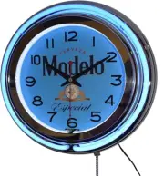 Cerveza Modelo Beer Sign 15" Blue Double Neon Clock Man Cave Game Room