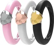Zollen Silicone Rings for Women 3/1 Packs Silicone Wedding Bands with Metal Heart Shape - Rubber Ring Women Heart Collection