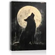 Wolf Howling At The Full Moon Wall Art Canvas Unframed/Framed