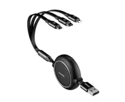 Creative 3-in-1 Retractable Data Cable IP Android Type-C Mobile Phone Charging Cable-Black