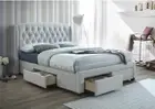 PASCAL HAMPTONS STYLE FABRIC DOUBLE BED 4 STORAGE DRAWERS STONE