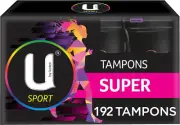 U by Kotex Sport Tampons Super 192 Count (12 x 16 Pack) - Packaging May Vary